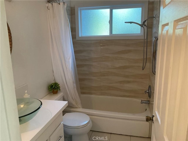6301 Coldwater Canyon Ave Unit 13, North Hollywood, CA 91606 - full bathroom featuring shower / tub combo with curtain, vanity, tile patterned floors, and toilet
