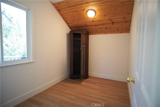 319 Dorn Dr, Crestline, CA 92325 - additional living space with lofted ceiling, baseboards, light wood finished floors, and wood ceiling