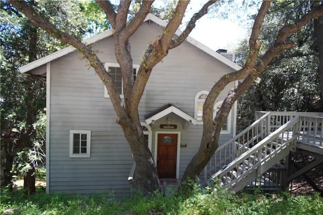 319 Dorn Dr, Crestline, CA 92325 - view of front of property featuring a deck and stairway