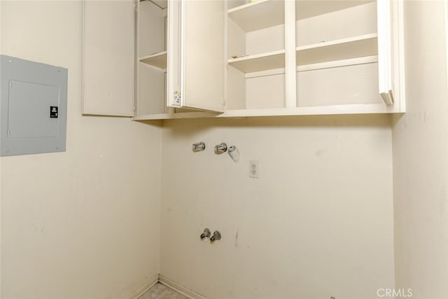 20737 Roscoe Blvd Unit 102, Winnetka, CA 91306 - washroom featuring electric panel, gas dryer hookup, and baseboards