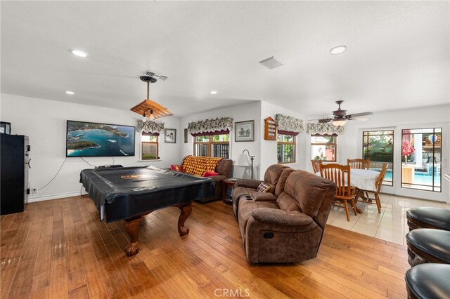 24449 Nan Ct, Diamond Bar, CA 91765 - playroom featuring light wood-style floors, recessed lighting, a ceiling fan, and billiards