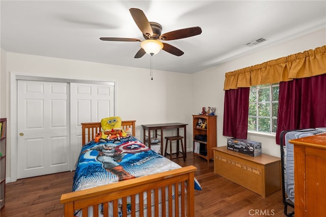 24449 Nan Ct, Diamond Bar, CA 91765 - bedroom with wood finished floors, a closet, and ceiling fan