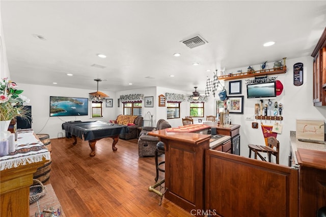 24449 Nan Ct, Diamond Bar, CA 91765 - living room with billiards table, recessed lighting, and wood finished floors