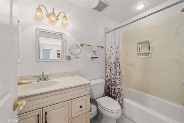 24449 Nan Ct, Diamond Bar, CA 91765 - full bath featuring vanity, toilet, shower / tub combo with curtain, and tile patterned floors