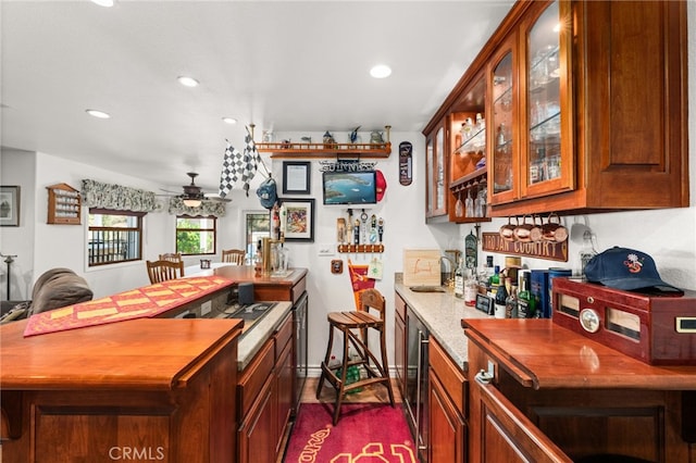 24449 Nan Ct, Diamond Bar, CA 91765 - indoor dry bar featuring ceiling fan, recessed lighting, and beverage cooler