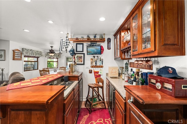 24449 Nan Ct, Diamond Bar, CA 91765 - indoor dry bar featuring a ceiling fan, recessed lighting, and wine cooler