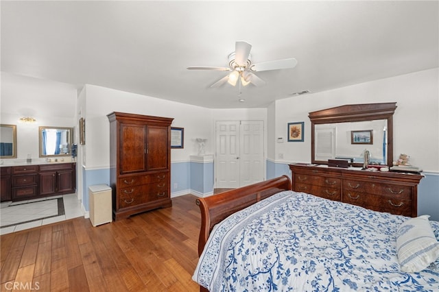 24449 Nan Ct, Diamond Bar, CA 91765 - bedroom featuring light wood-type flooring, a closet, ceiling fan, and ensuite bath