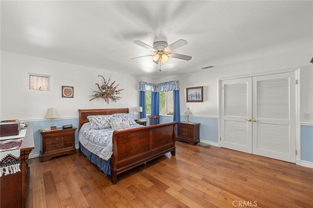 24449 Nan Ct, Diamond Bar, CA 91765 - bedroom with wood-type flooring, a closet, baseboards, and a ceiling fan