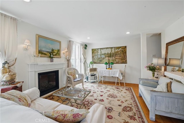 1 Jib St Unit 103, Marina Del Rey, CA 90292 - living room with recessed lighting, a glass covered fireplace, and wood finished floors