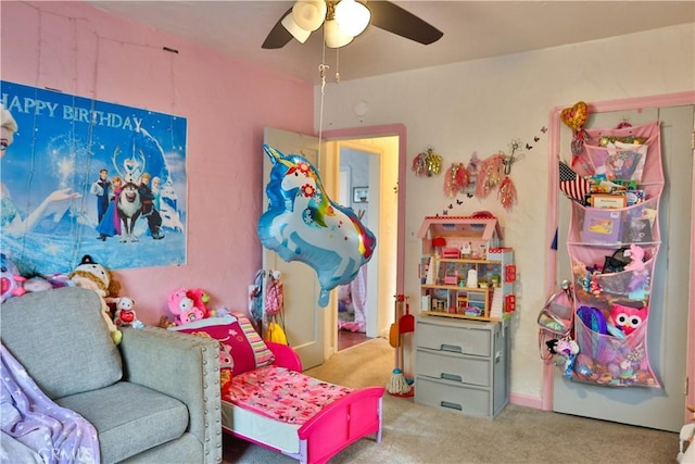 1201 S St, Corning, CA 96021 - recreation room featuring carpet flooring and a ceiling fan