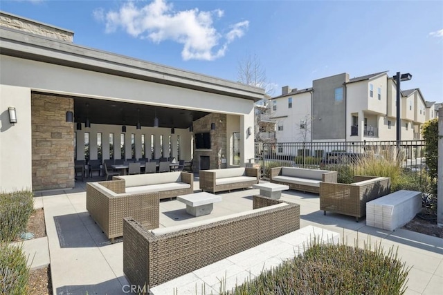 19505 Empire Ln, Northridge, CA 91324 - view of patio with an outdoor hangout area, fence, and a residential view