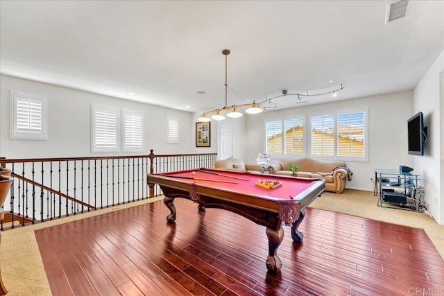 playroom with pool table and wood finished floors