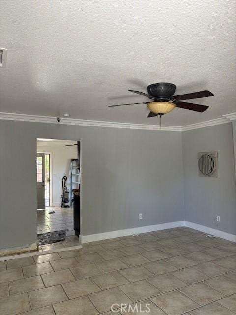 642 S Rosario Ave, San Jacinto, CA 92583 - unfurnished room with ceiling fan, ornamental molding, and a textured ceiling