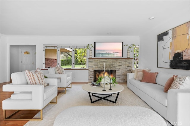 1212 Oakwood Dr, Arcadia, CA 91006 - living area with crown molding, a fireplace, and baseboards