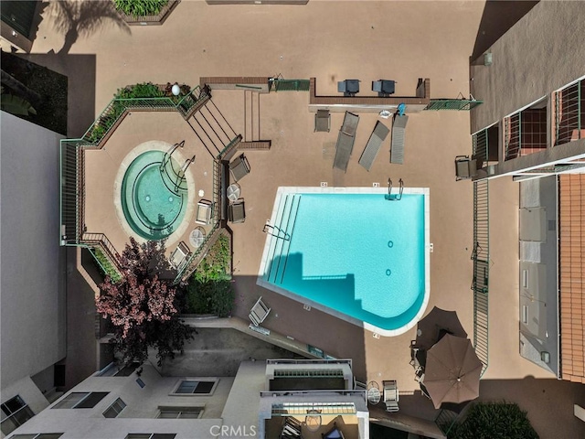 aerial view of a pool area
