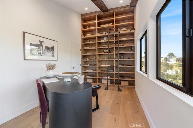 3250 Coldwater Canyon Ave, Studio City, CA 91604 - office space featuring baseboards, light wood finished floors, beam ceiling, and recessed lighting