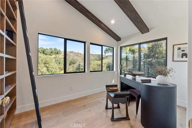 3250 Coldwater Canyon Ave, Studio City, CA 91604 - home office featuring baseboards, light wood-style flooring, and recessed lighting