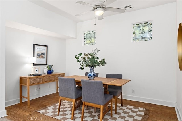121 Wawona Pl, Chico, CA 95928 - dining room with wood finished floors, ceiling fan, and baseboards