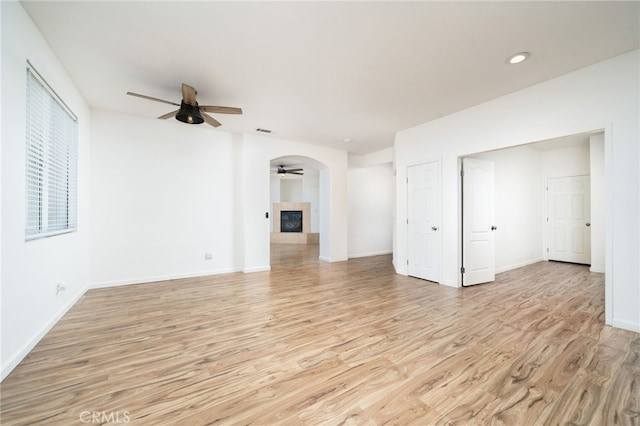 126 Schooner Ct, San Jacinto, CA 92583 - unfurnished room featuring a ceiling fan, light wood-type flooring, baseboards, and recessed lighting