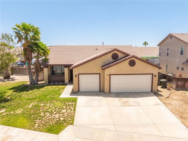 126 Schooner Ct, San Jacinto, CA 92583 - ranch-style home with an attached garage, concrete driveway, stucco siding, and a tiled roof