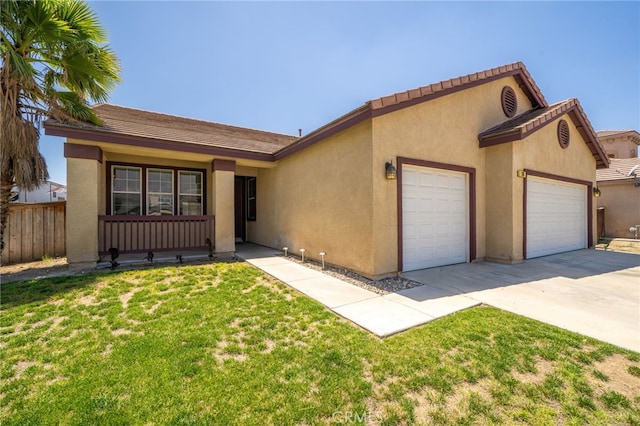 126 Schooner Ct, San Jacinto, CA 92583 - single story home with an attached garage, concrete driveway, stucco siding, and a tiled roof
