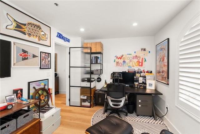 315 Lugonia St, Newport Beach, CA 92663 - home office with light wood-type flooring, recessed lighting, and baseboards