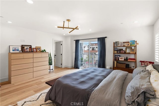 315 Lugonia St, Newport Beach, CA 92663 - bedroom with access to outside, multiple windows, light wood finished floors, recessed lighting, and baseboards