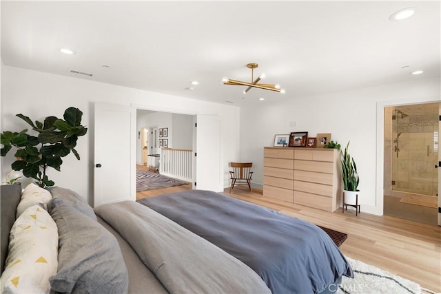 315 Lugonia St, Newport Beach, CA 92663 - bedroom featuring light wood-type flooring, a chandelier, recessed lighting, and baseboards