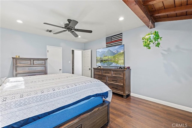 5136 W W Ave L8, Lancaster, CA 93536 - bedroom featuring baseboards, dark wood-style flooring, recessed lighting, a ceiling fan, and beamed ceiling