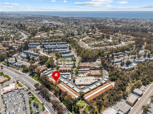 aerial overview of property's location featuring a large body of water