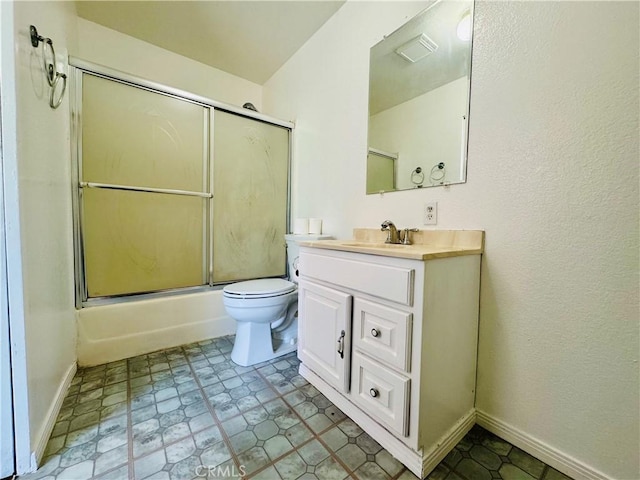 7019 Chimineas Ave, Reseda, CA 91335 - bathroom with toilet, vanity, enclosed tub / shower combo, and baseboards