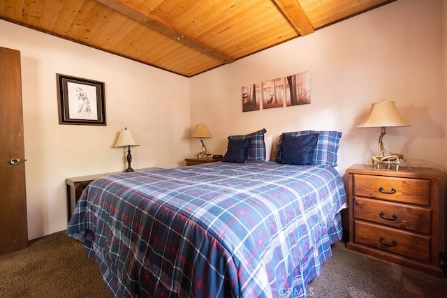 2032 Cedar Pine Ln, Big Bear City, CA 92314 - bedroom with carpet, wooden ceiling, and beamed ceiling
