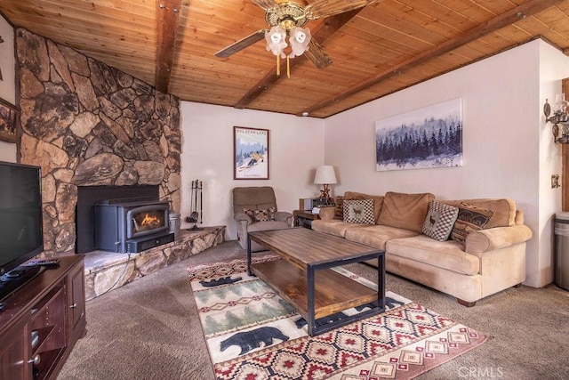 2032 Cedar Pine Ln, Big Bear City, CA 92314 - carpeted living area featuring wooden ceiling and ceiling fan