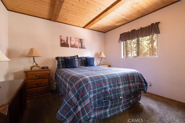 2032 Cedar Pine Ln, Big Bear City, CA 92314 - carpeted bedroom with wood ceiling and beamed ceiling