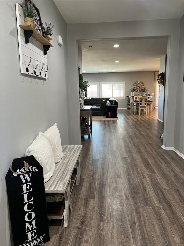 34988 Keiser Ct, Beaumont, CA 92223 - hallway with dark wood-style floors and recessed lighting