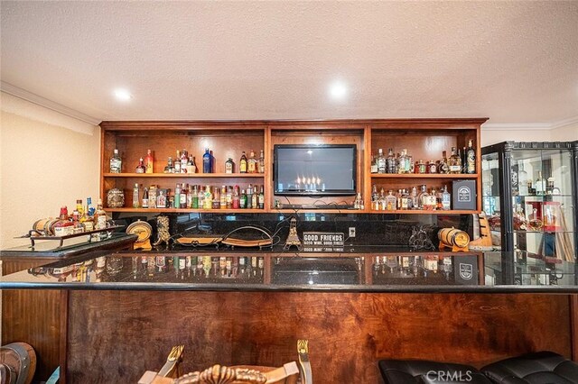 1704 Pass And Covina Rd, West Covina, CA 91792 - indoor bar with crown molding and a textured ceiling