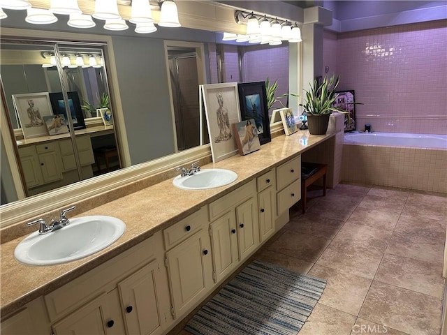 34300 Lantern Bay Dr Unit 41, Dana Point, CA 92629 - full bathroom featuring tile patterned flooring, double vanity, and a garden tub