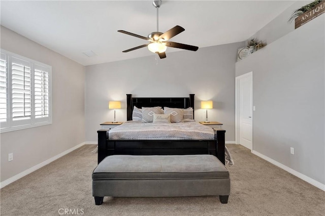 5824 White Fox Trl, Phelan, CA 92371 - bedroom with light carpet, baseboards, and ceiling fan