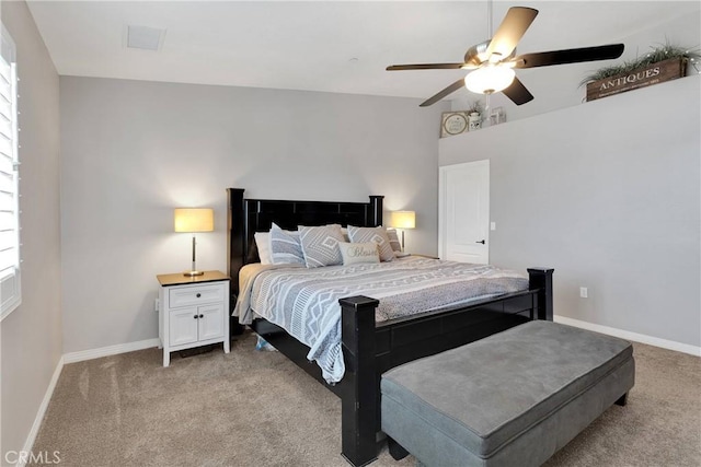 5824 White Fox Trl, Phelan, CA 92371 - bedroom featuring light colored carpet, baseboards, and a ceiling fan