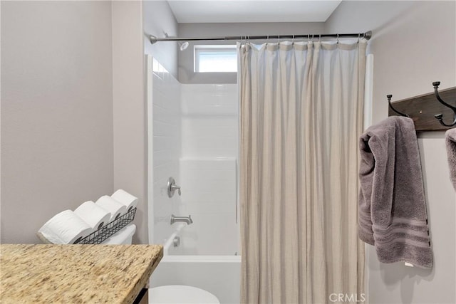 5824 White Fox Trl, Phelan, CA 92371 - full bathroom with toilet, shower / bath combination with curtain, and vanity