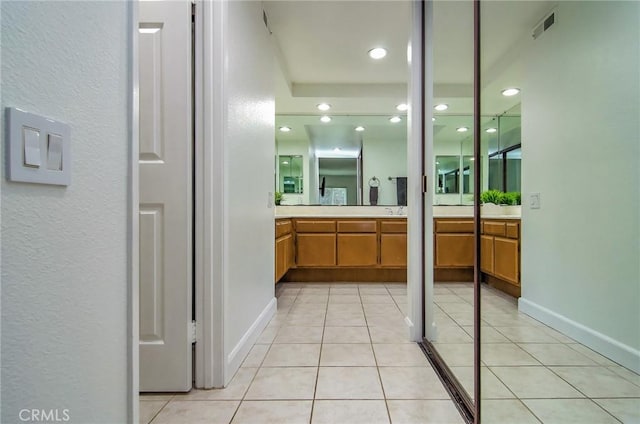 22492 Eloise Dr, Lake Forest, CA 92630 - full bathroom with vanity, tile patterned flooring, baseboards, and recessed lighting