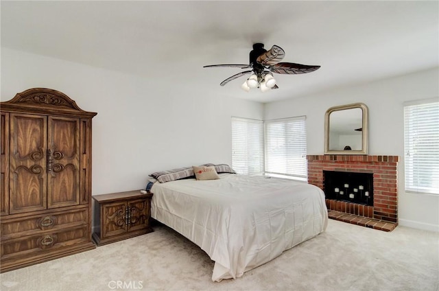 22492 Eloise Dr, Lake Forest, CA 92630 - bedroom with light carpet, a fireplace, and ceiling fan