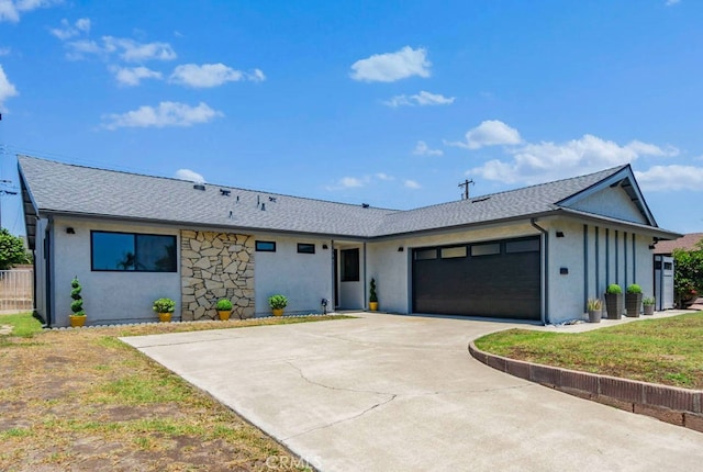 6341 Cerulean Ave, Garden Grove, CA 92845 - ranch-style home with stucco siding, a garage, concrete driveway, and roof with shingles