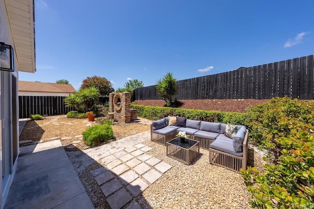 view of patio / terrace with a fenced backyard and an outdoor hangout area