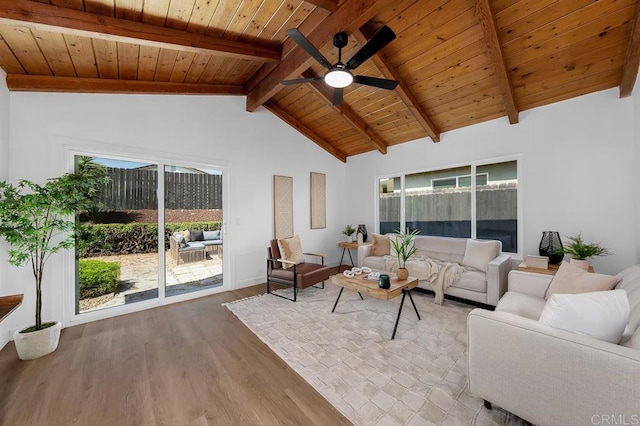 8184 Flanders Dr, San Diego, CA 92126 - living room with wood finished floors, wood ceiling, plenty of natural light, and a ceiling fan