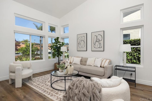 1707 Willowhaven Rd, Encinitas, CA 92024 - living area with a towering ceiling, plenty of natural light, wood finished floors, and baseboards