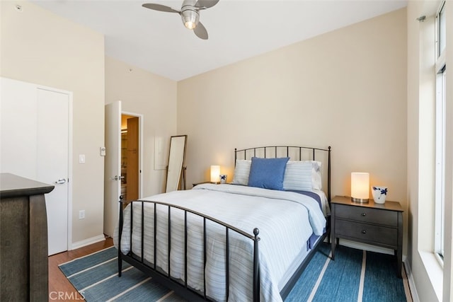 388 E E Ocean, Long Beach, CA 90802 - bedroom with a ceiling fan, wood finished floors, and baseboards