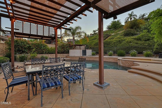 23839 Rio Ranch Way, Valencia, CA 91354 - view of patio featuring a pergola, a fenced backyard, and outdoor dining area