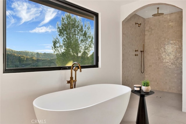 4335 Chaumont Rd, Woodland Hills, CA 91364 - bathroom featuring a tile shower and a freestanding tub