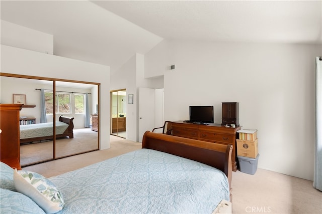 21242 Bristlecone, Mission Viejo, CA 92692 - bedroom featuring light colored carpet, high vaulted ceiling, and a closet